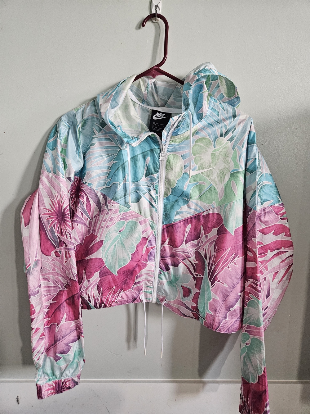 Nike Women's Pink & Teal Tropical Print Bomber Jacket